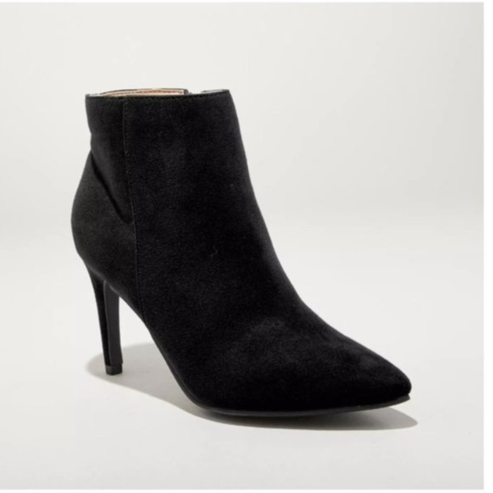 Norelle Black Microsuede Stiletto Pointed Bootie